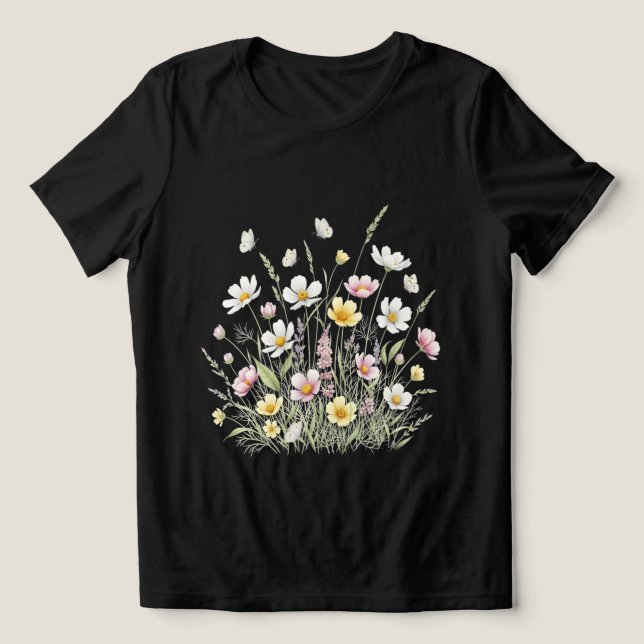 Camiseta Elegante Watercolor Flores e Borboletas (Design frontal)