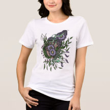 Elegante Zentangle Buquê Floral Roxo Feminino T-