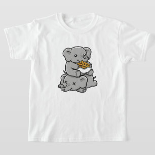 Camiseta Elegantes Elefantes de Desenho Animado Comendo Ame