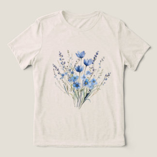 Camiseta Elegantes Flores Azuis Selvagens