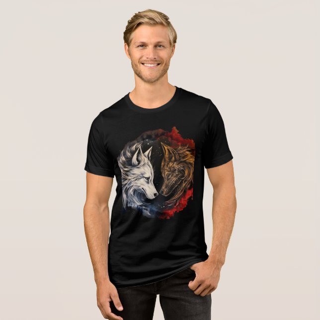 Camiseta Elemental Wolves – Fire & Ice Spirit Art (Frente Completa)