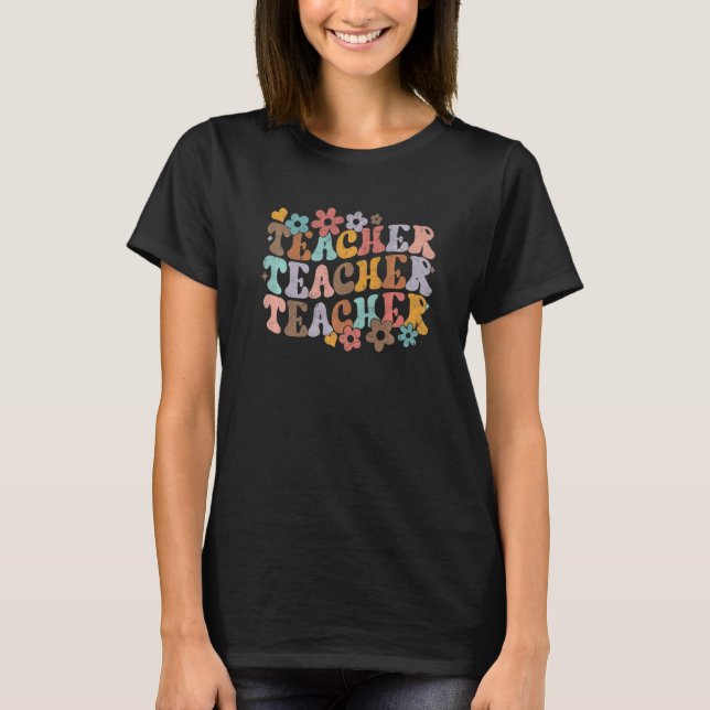 Camiseta Elementary School Teacher Bright Flower Groovy Vin (Frente)