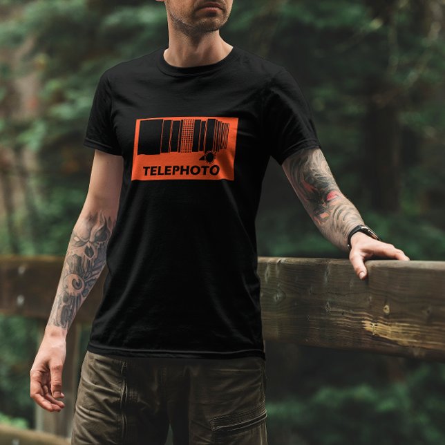 Camiseta Elemento de lente telefônica em fundo laranja (Criador carregado)