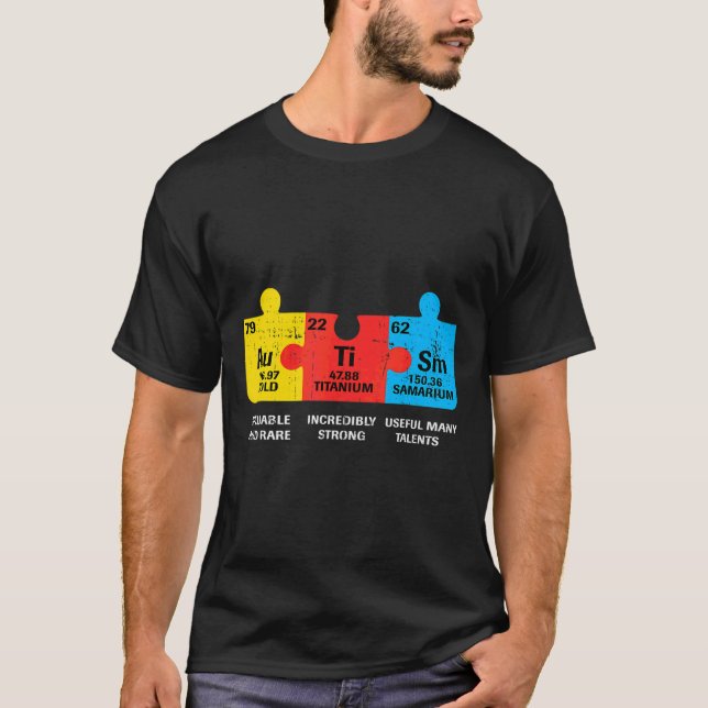 Camiseta Elementos Autismo Estilo de Consciência Periódica  (Frente)