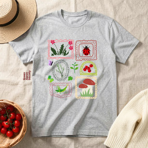 Camiseta Elementos Botânicos de Bordado Falso Cottagecore