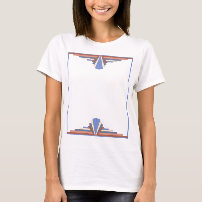 Camiseta Elementos de arte deco em ouro rosa e azul (Frente)