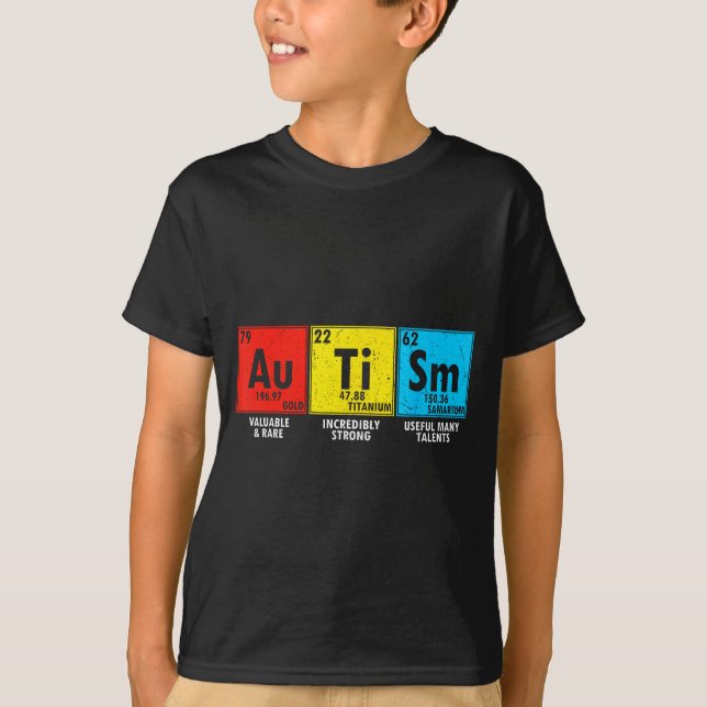 Camiseta Elementos de Conscientização do Autismo Tabela Per (Frente)