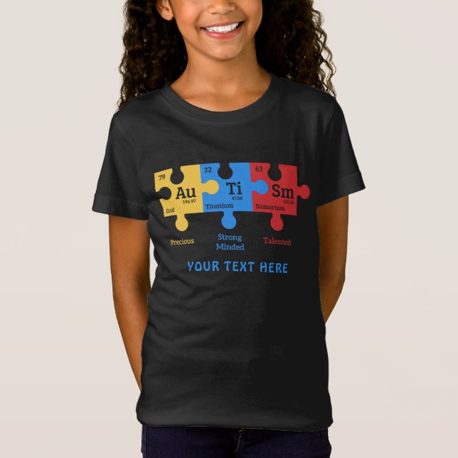 Camiseta Elementos de Mesa Periódicos do Autismo Personaliz (Frente)