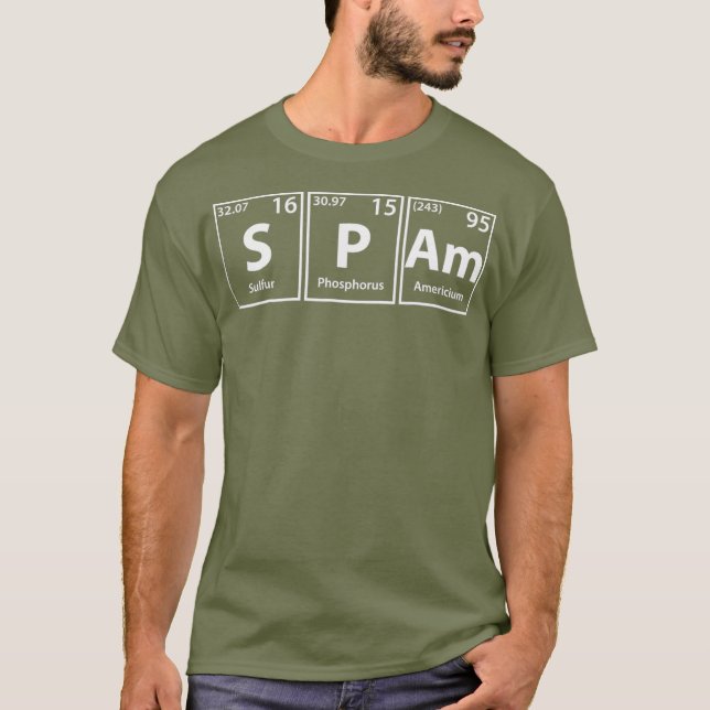 Camiseta Elementos de Mesa Periódicos SPAm do Spam (Frente)