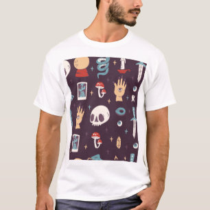 Camiseta Elementos mágicos: crânio, tarot sem soldadura