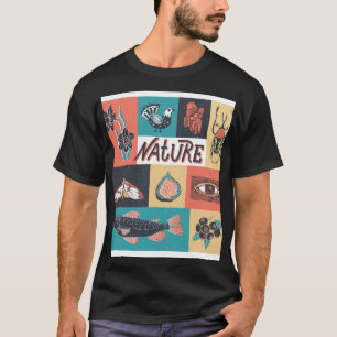Camiseta Elementos Natureza, Ícones de Estilo Retroativo.