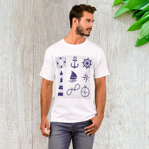 Camiseta Elementos Náuticos Marinhos Azul Marinho Ícones Co