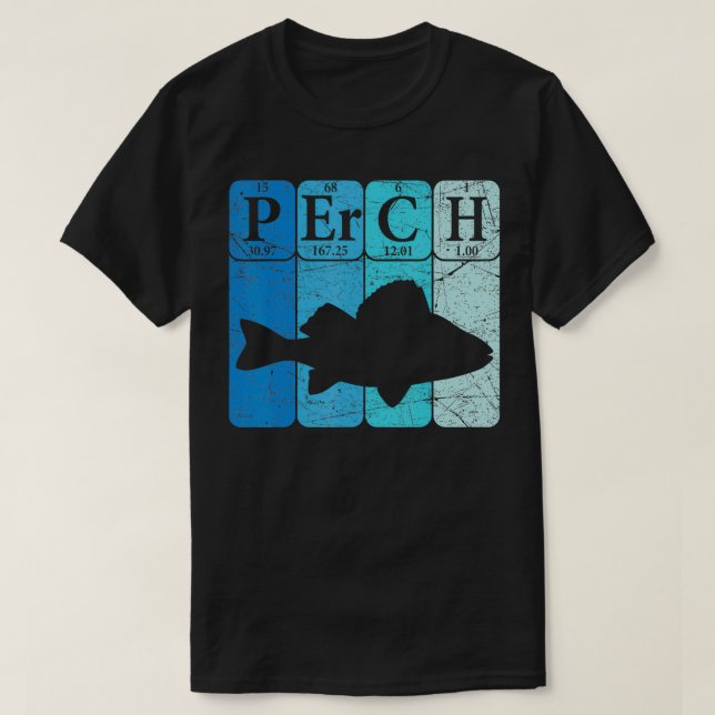 Camiseta Elementos Perch Periódicos de Mesa Marisco Perch F (Frente do Design)