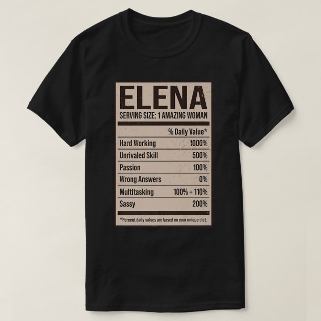 Camiseta Elena Nutrition Fata Nome Alias Do Apelido Título  (Frente do Design)