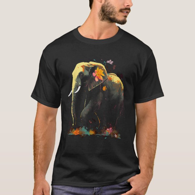 Camiseta Elephant Animal Zoo Flowers Elephant (Frente)