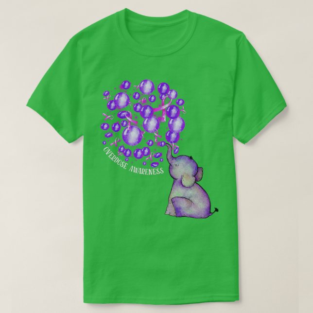 Camiseta Elephant Blowing Up Purple Balloons Overdose Aware (Frente do Design)