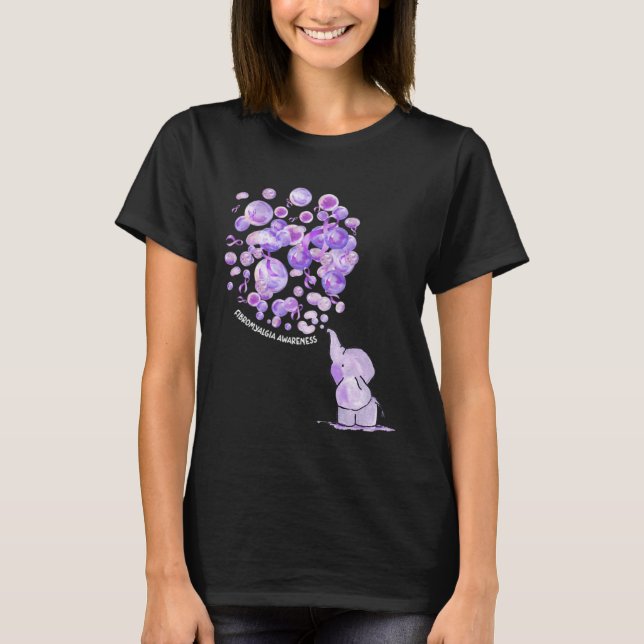 Camiseta Elephant Blowing Upp Purplee Balloons Fibromyalgia (Frente)