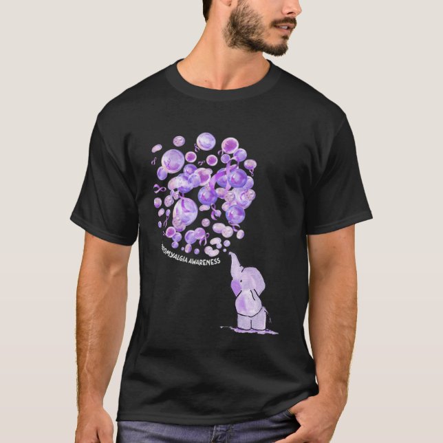 Camiseta Elephant Blowing Upp Purplee Balloons Fibromyalgia (Frente)