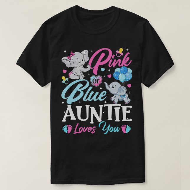 Camiseta Elephant Blue Pink Auntie Loves You Pregnancy Reve (Frente do Design)