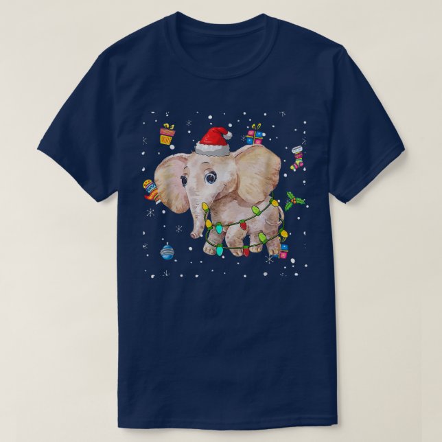 Camiseta Elephant Christmas Lights Tree Decoration Xmas Sno (Frente do Design)