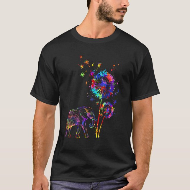 Camiseta Elephant Dandelion Flower Elephant Watercolor (Frente)