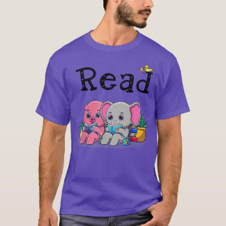 Camiseta Elephant E Pig Lendo Livro Da Biblioteca De Profes