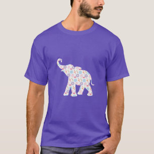 Camiseta Elephant Feliz com Padrão de Flor Exclusivo