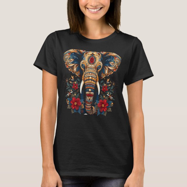 Camiseta Elephant Floral Indian Bohemian Gift (Frente)