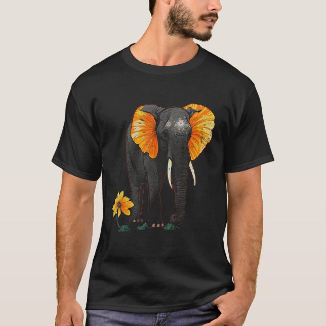 Camiseta Elephant Flowers Artwork - African Art Elephant (Frente)