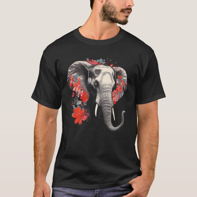 Camiseta Elephant Flowers Music Animal Elephant (Frente)
