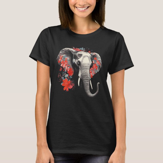 Camiseta Elephant Flowers Music Animal Elephant (Frente)