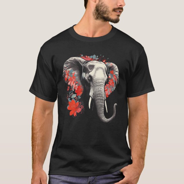 Camiseta Elephant Flowers Music Animal Elephant (Frente)