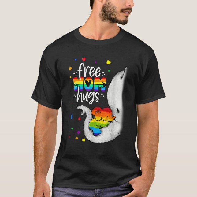 Camiseta Elephant Free Mom Hugs Rainbow LGBTQ LGBT Pride Mo (Frente)
