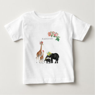 Camiseta Elephant & Giraffe Floral Custom Baby Name