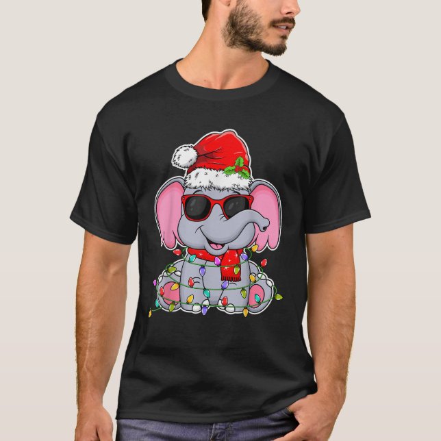Camiseta Elephant Wearing Glasses Santa Hat Elephant Lover  (Frente)