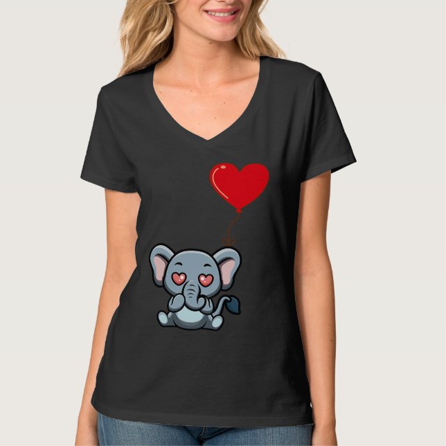 Camiseta Elephant With Heart Balloon Valentines Day Love Bo (Frente)