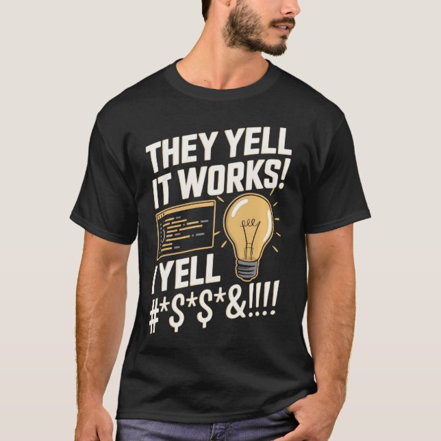 Camiseta Eles Gritam que Funciona - Programador Divertido S (Frente)