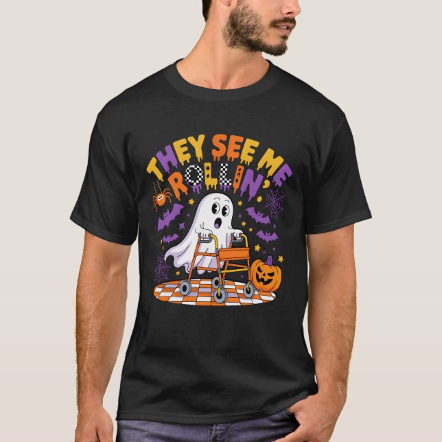 Camiseta Eles Me Vêm Rolando Fantasma Halloween Walker Phys (Frente)