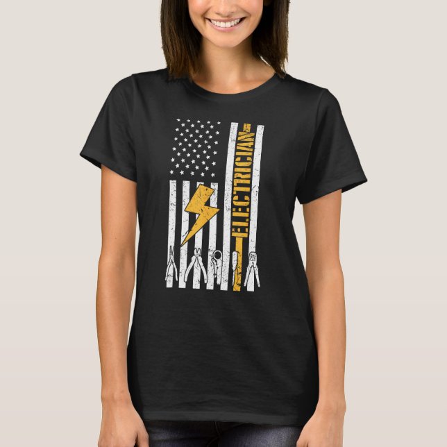 Camiseta Eletricidade EUA Flag Electricity Worker Lineman G (Frente)
