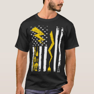 Camiseta Eletricidade EUA Flag Voltage Lineman - Cabo do Ci