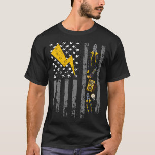 Camiseta Eletricidade EUA Flag Voltage Lineman - Cabo do Ci