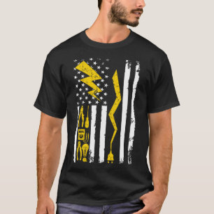 Camiseta Eletricidade EUA Flag Voltage Lineman - Cabo do Ci