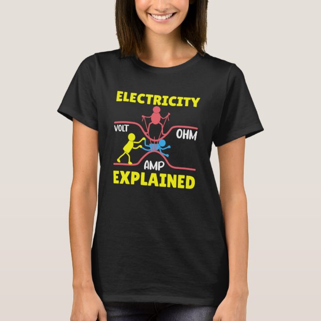 Camiseta Eletricidade Explicada Volt Ohm AMP Eletricidade S (Frente)