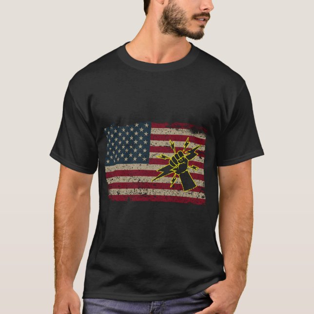 Camiseta Eletricidade Patriótica Bandeira da América Eletrô (Frente)
