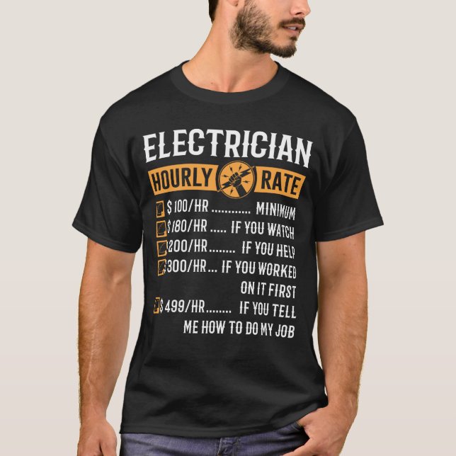 Camiseta Elétrico Engraçado Oferece Taxa Horária Eletrônica (Frente)