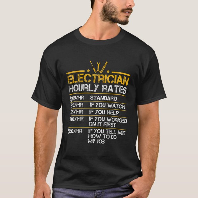 Camiseta Elétrico Engraçado Taxas Horárias Lineman Men Elec (Frente)