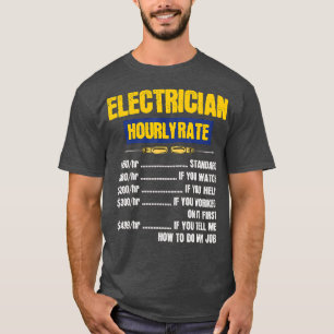 Camiseta Elétrico Engraçado Taxas Horárias Lineman Retro