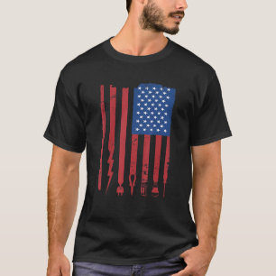 Camiseta Elétrico EUA Flag Eletricianos Ferramentas Lineman