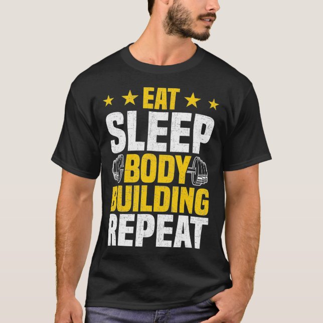 Camiseta Elevação de Peso da Construção de Comida do Sono (Frente)