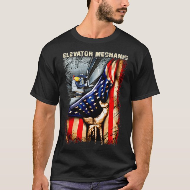 Camiseta Elevator Mechanic American Flag Premium (Frente)